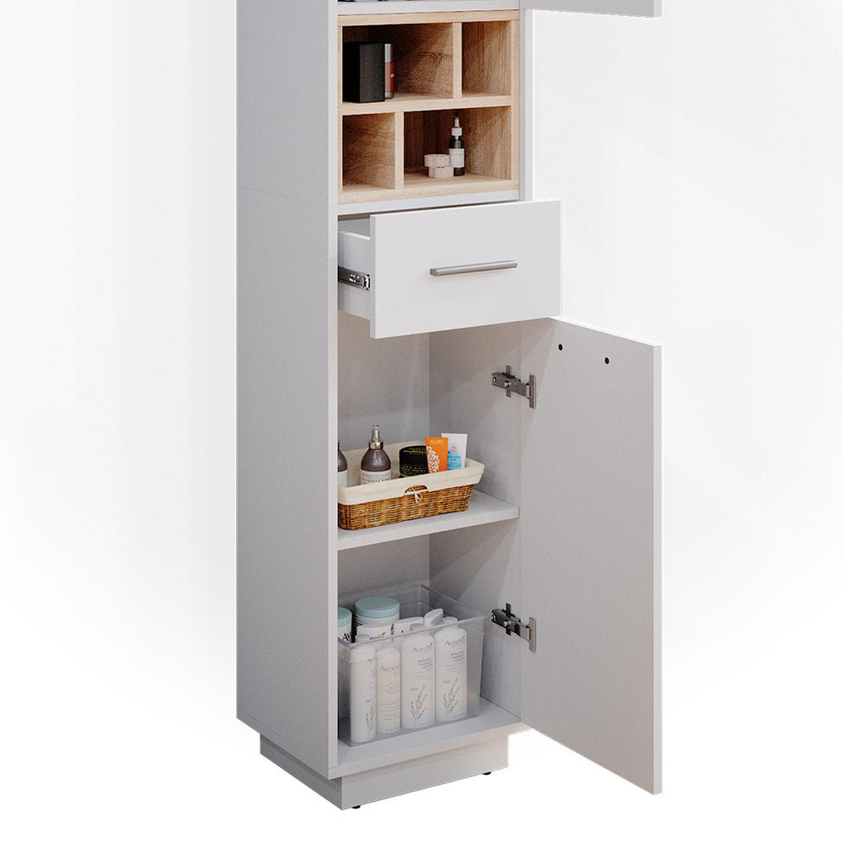 BADSCHRANK Beatrice Weiß 38 x 190 cm - Weiß, Holzwerkstoff (38/190/30cm) - Vicco