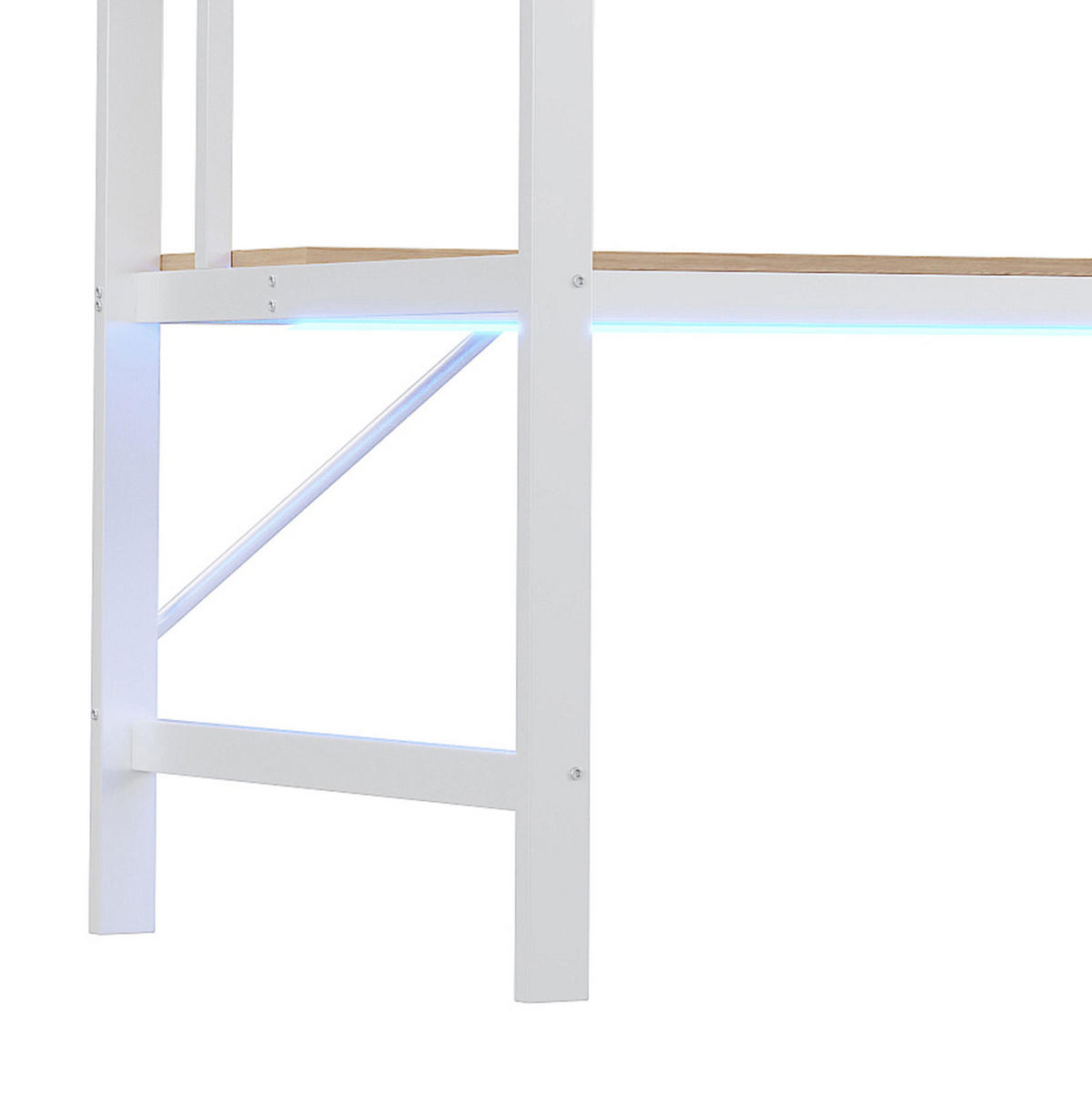 VISOKA postelja 90/200 cm bela z LED osvetlitvijo, USB in pisalno mizo iz kovine - bela, kovina (90/200cm) - OKWISH