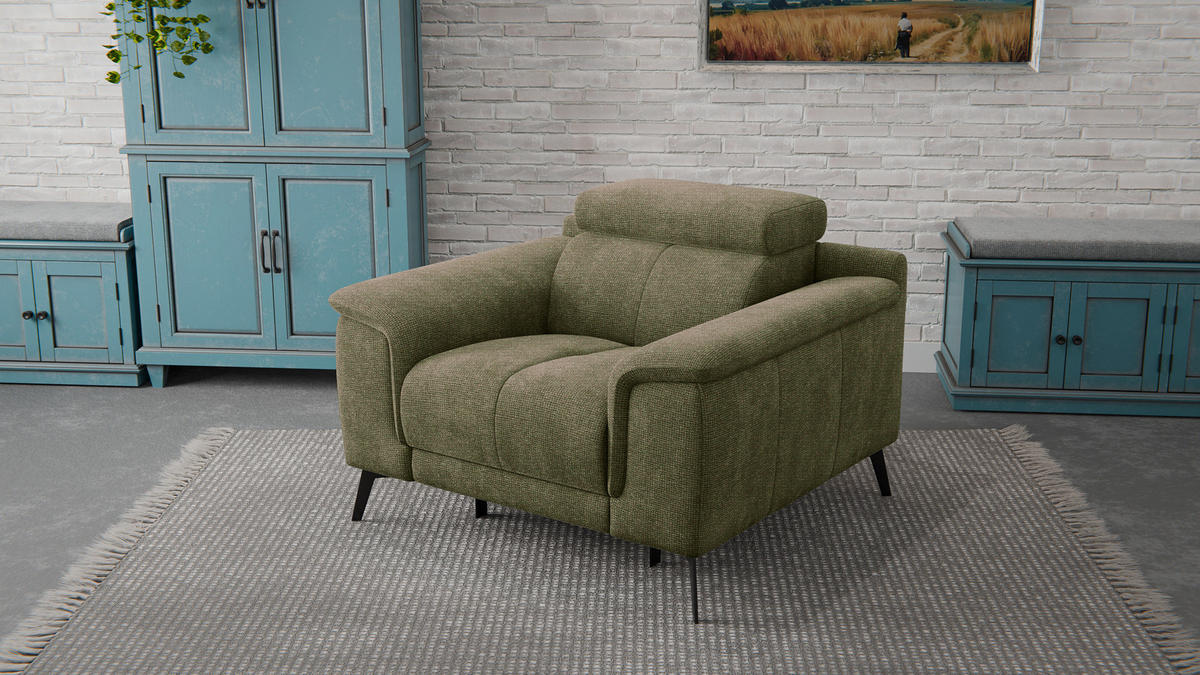 SESSEL FIERO mit Relaxfunktion, olivgrün - Schwarz/Olivgrün, Holzwerkstoff/Textil (114/82/103cm) - Courtois Laville