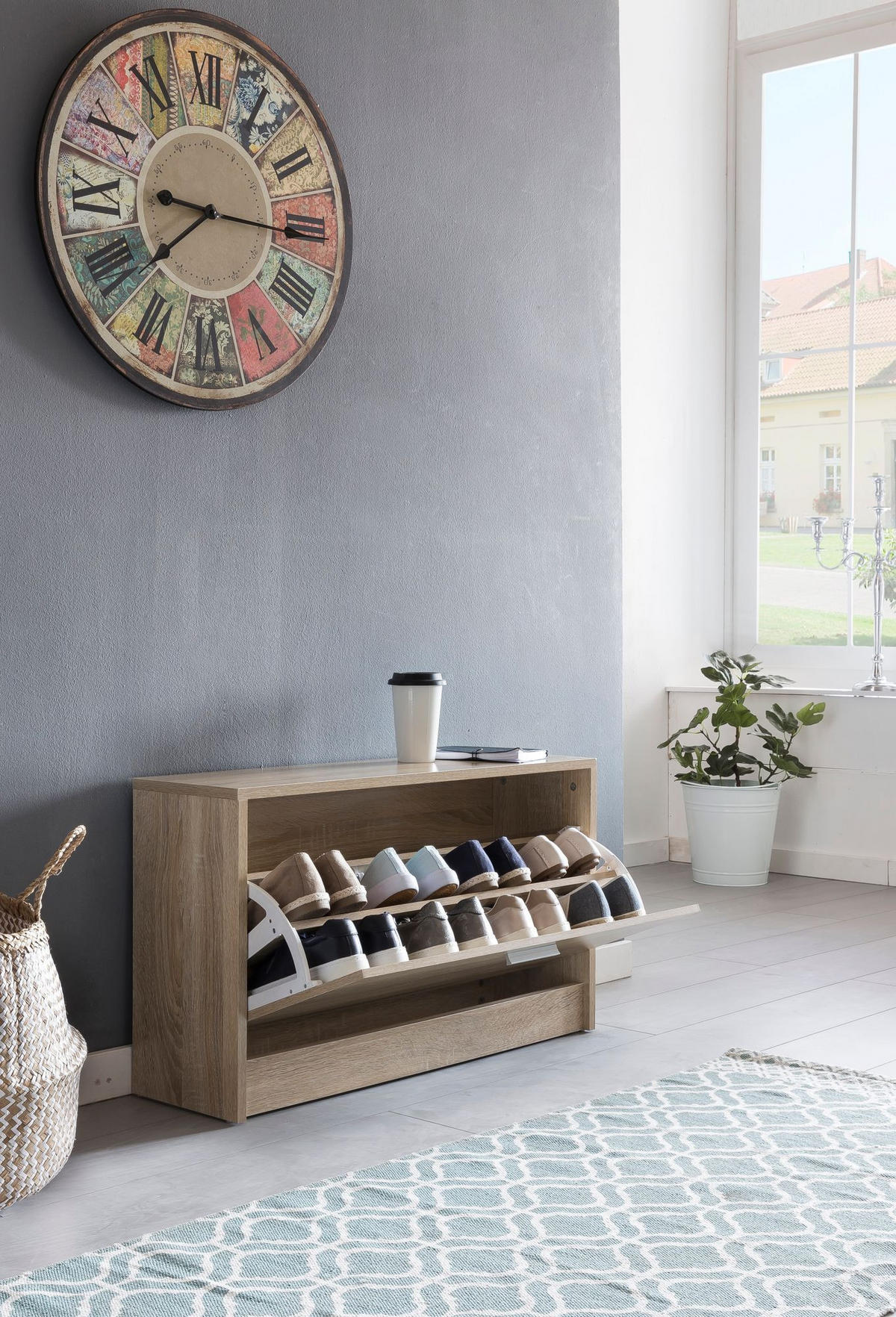 SCHUHKIPPER aus Holz in Beige mit Ablage und 1 Fach, 80x24x47 cm - Beige/Braun, Holz (80/47/24cm) - KADIMA DESIGN