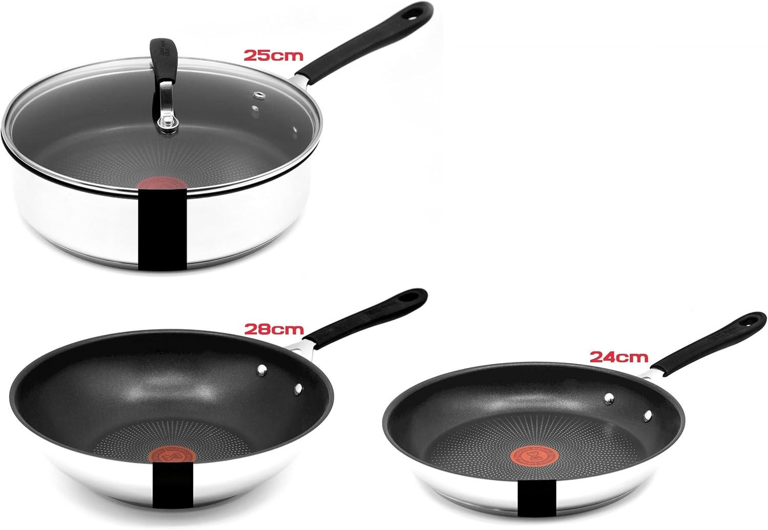 PFANNENSET Jamie Oliver 4-tlg Edelstahl induktionsgeeignet Bratpfanne Wok Schmorpfanne mit Deckel - Silberfarben/Schwarz, Metall - Tefal