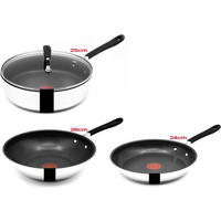 PFANNENSET Jamie Oliver 4-tlg Edelstahl induktionsgeeignet Bratpfanne Wok Schmorpfanne mit Deckel - Silberfarben/Schwarz, Metall - Tefal