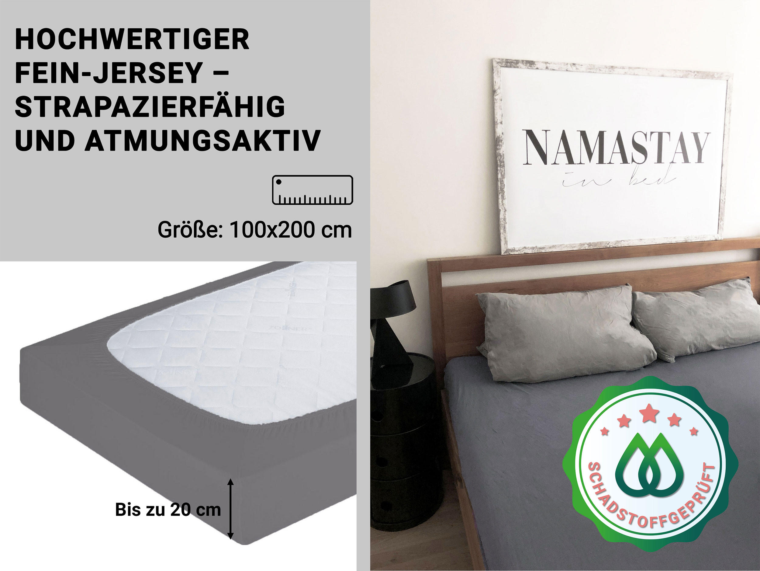 Thumbnail - Zollner Spannbettlaken,, Anthrazit, Textil, 100x200 cm, Oeko-Tex® Standard 100, Schlaftextilien, Bettwäsche, Bettlaken