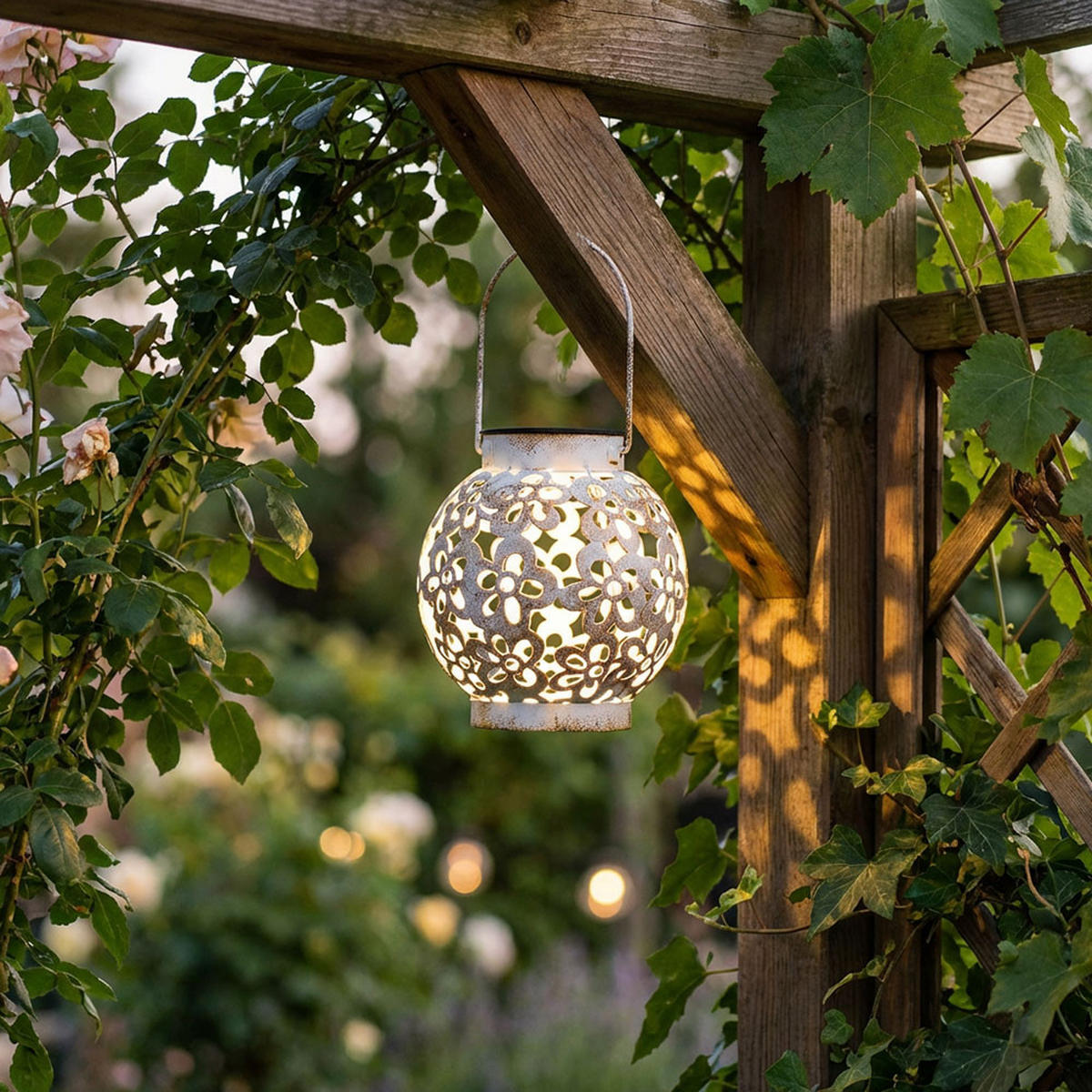 LED HÄNGELEUCHTE Solar Weiß Gelb - Weiß, Metall (15/15/14cm)