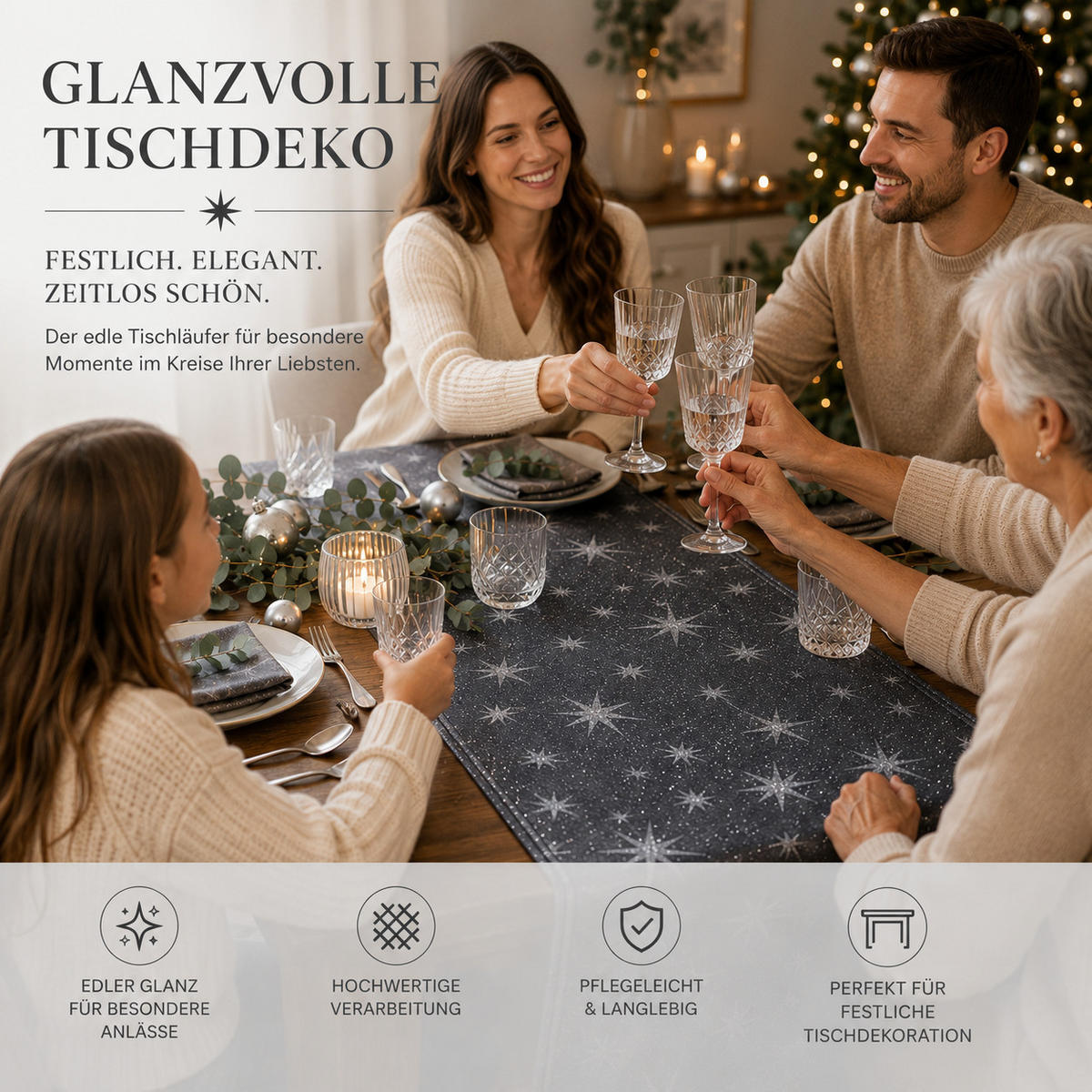 TISCHLÄUFER 30/160 cm Lurex Sterne Grau - Grau, Textil (30/160cm) - TiborTex
