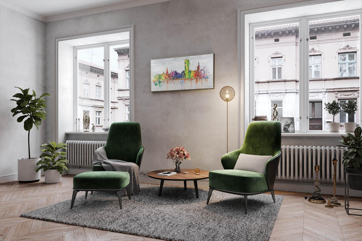 RUČNE MAĽOVANÝ AKRYLOVÝ OBRAZ 120/60 cm, sivý, krajinný motív - sivá, drevo/textil (120/60cm) - KUNSTLOFT