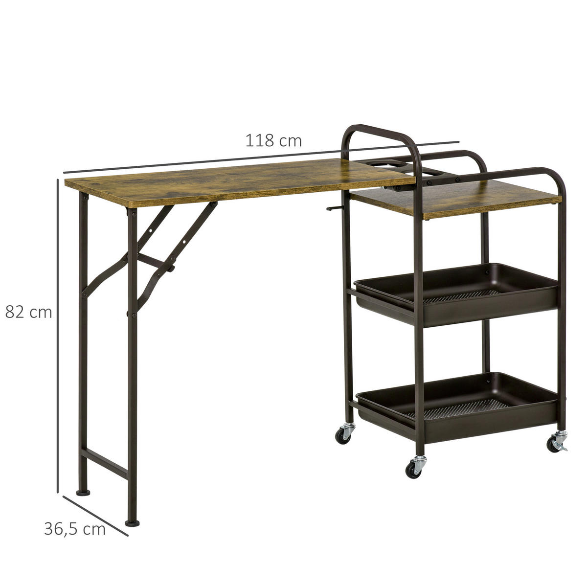 KÜCHENWAGEN, Spanplatte, Metall, Rustikal-Braun - Braun, Kunststoff (36.5/82/118cm) - HOMCOM