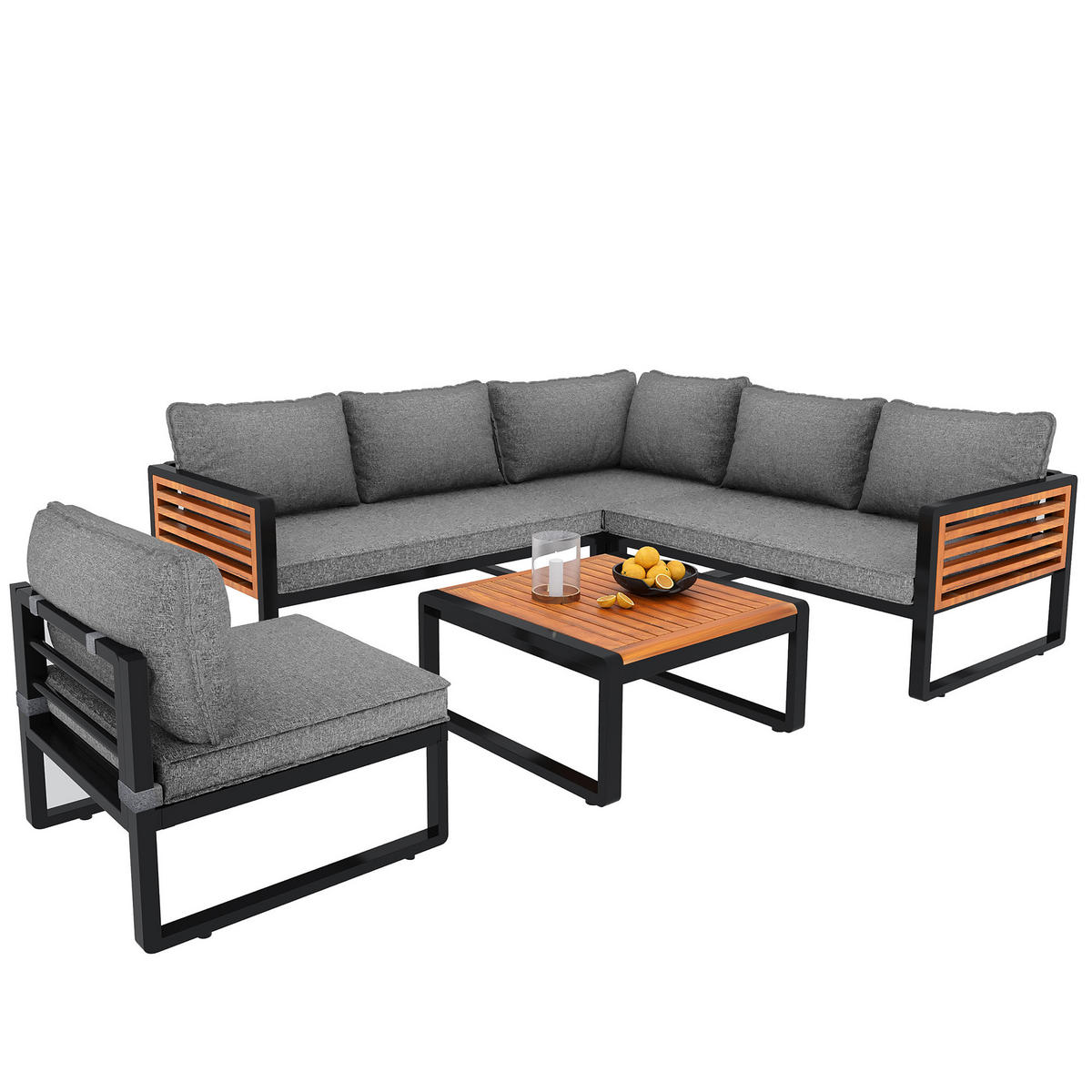 GARTENLOUNGE-SET Outdoor 5-6 Personen Grau - Grau, Metall - ComfortXL