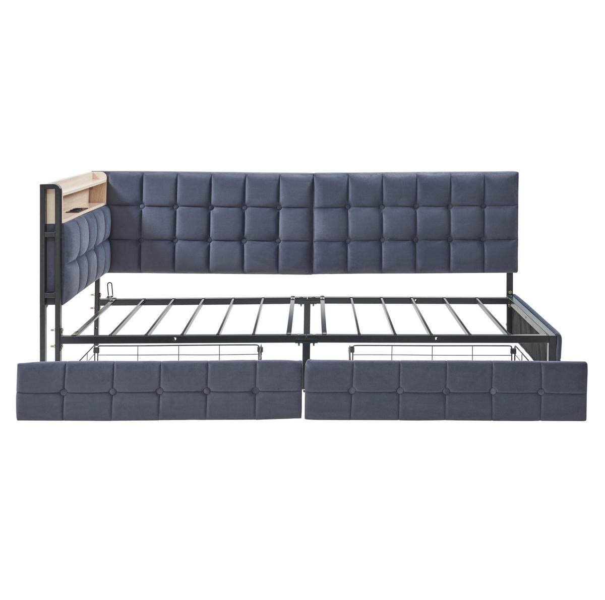 POLSTERBETT 90/200 cm grau mit 2 Schubladen und LED-Lampe - Dunkelgrau, Textil (90/200cm) - OKWISH