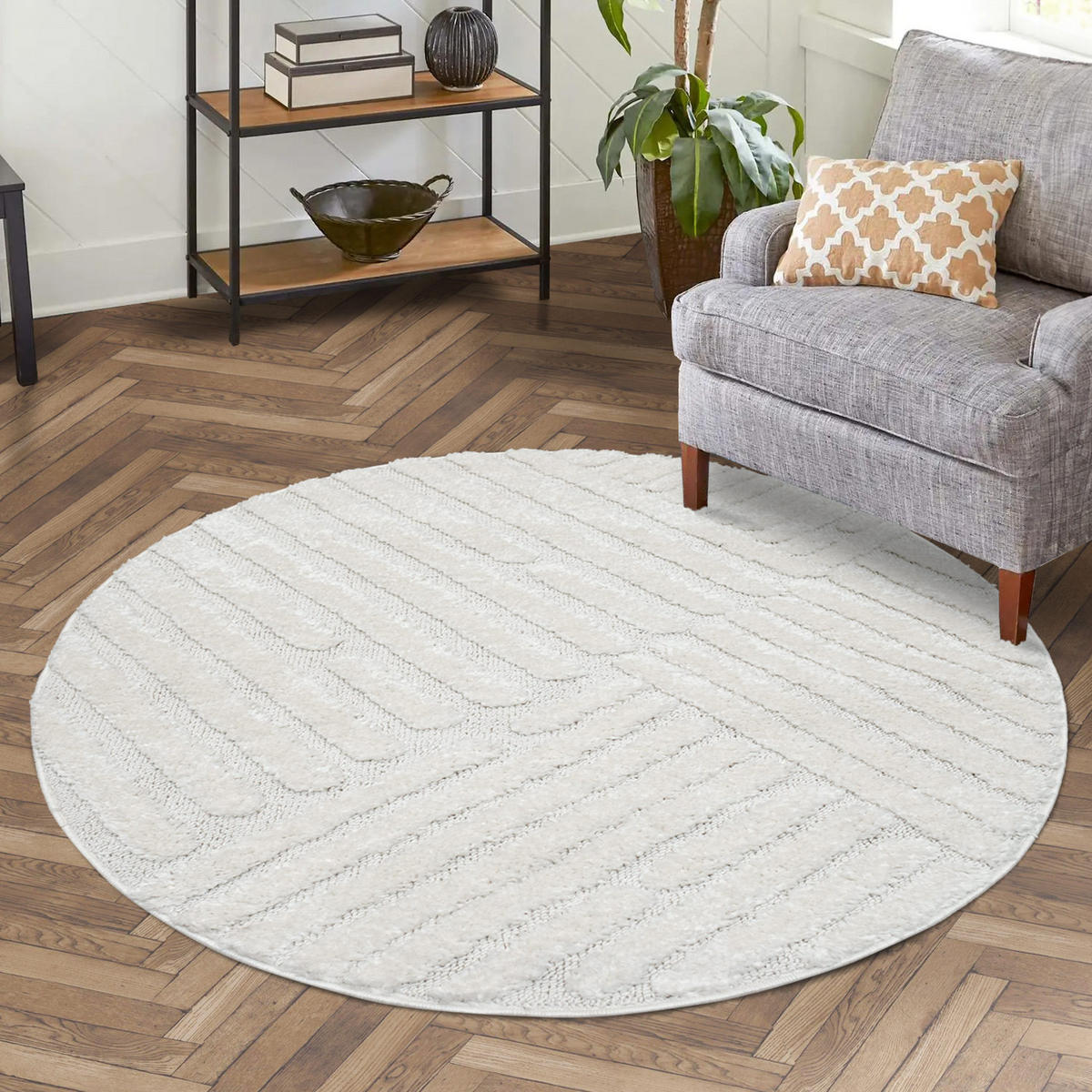 HOCHFLOR-TEPPICH Focus 749 Creme 200 cm rund - Creme, Textil (200/200cm) - carpet city
