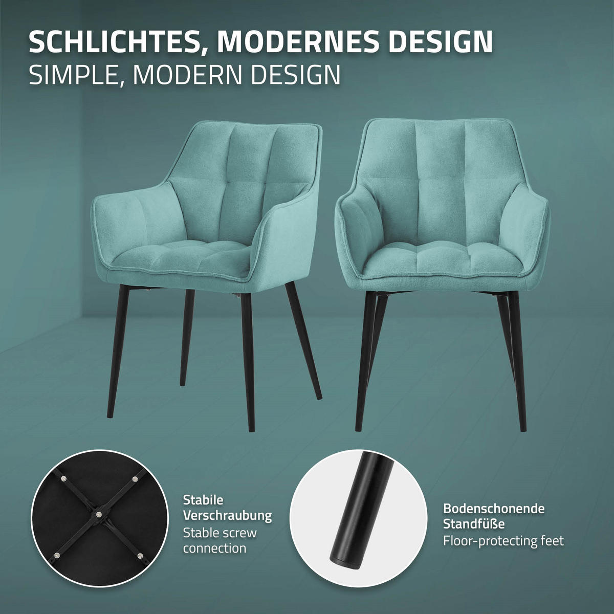 ESSZIMMERSTUHL 6er Set petrol - Petrol/Schwarz, Textil/Metall (63/90/57cm) - ML-DESIGN