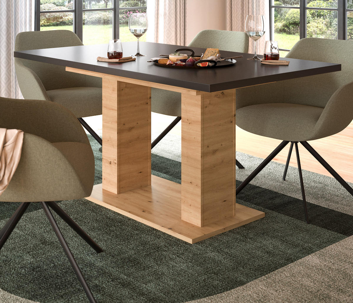 ESSTISCH grau, Eiche Artisan Küchentisch ausziehbar 150 - 190 cm - Eiche Artisan/Grau, Holzwerkstoff/Metall (150/90/76cm) - Inn.Furn