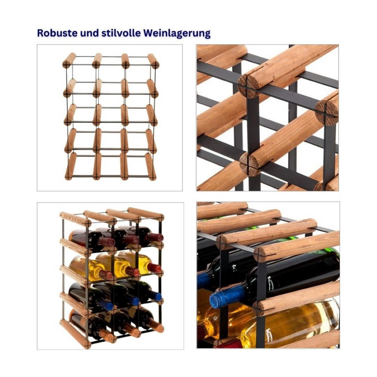 WEINREGAL Vinotega Mod Metal 42,5x32,5x24,5 cm 3x4 Flaschen Massives Kiefernholz Braun Geölt - Braun, Holz (32.5/42.5/24.5cm) - PROREGAL