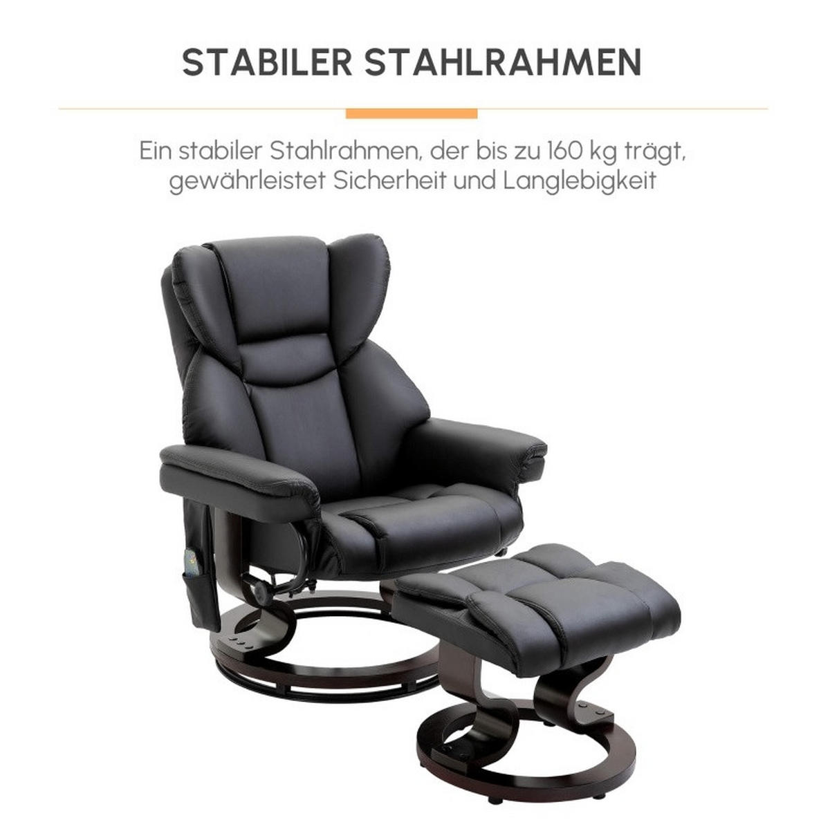 RELAXSESSEL 79/82/101 cm in Schwarz mit Massagefunktion und Hocker - Schwarz, Kunststoff (82/101/79cm) - Flora Grace