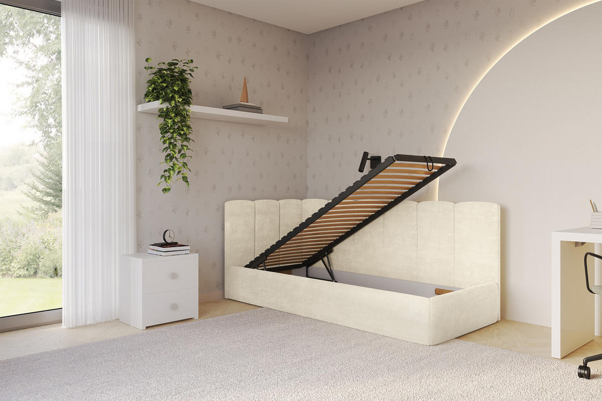 EINZELLBETT Jugendbett mit Bettkasten und Matratze H3/H4, Rechts - DEXY 100x200 Beige - Naturfarben, Holzwerkstoff/Textil (100/200cm) - ALTDECOR