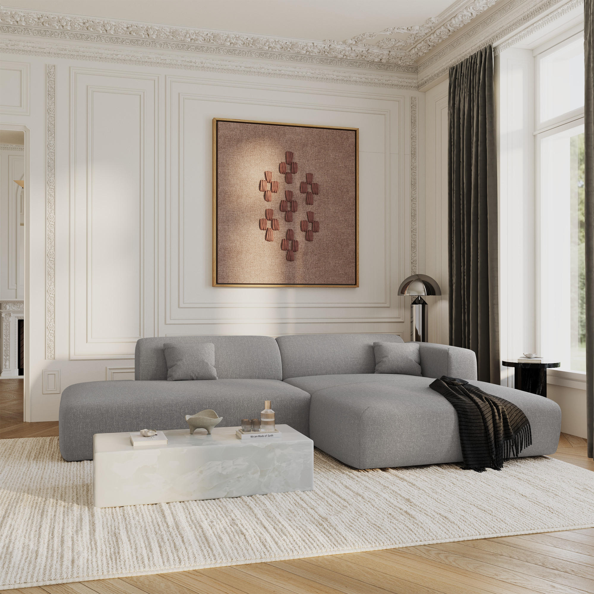 ECKSOFA RECHTS Rastergewebe Hellgrau 310cm - Hellgrau/Grau, Textil (300/96cm) - Sia Home