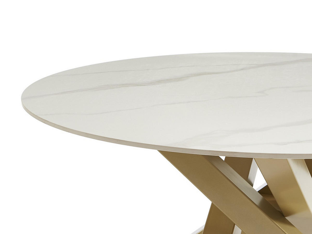 TISCH ohne Ausziehfunktion - 4 -Sitzer - Keramik - weiß, goldfarben - LENUMIA - Weiß, Keramik (130/130/76cm) - Vente-Unique