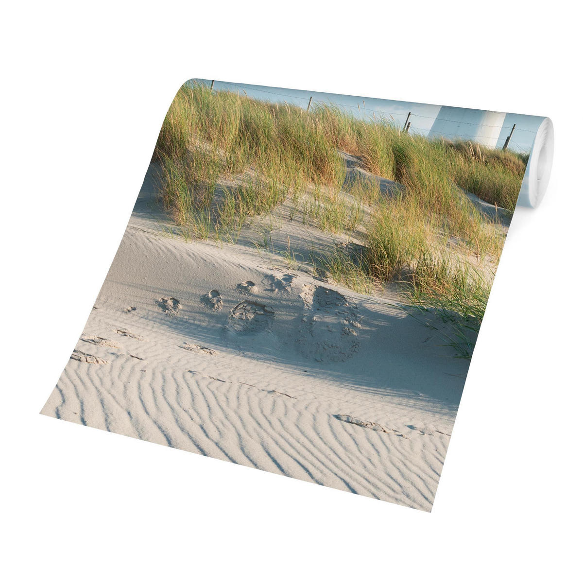 FOTOTAPETE Leuchtturm an der Nordsee 288/288 cm - Blau, Papier (288/288cm) - Bilderwelten