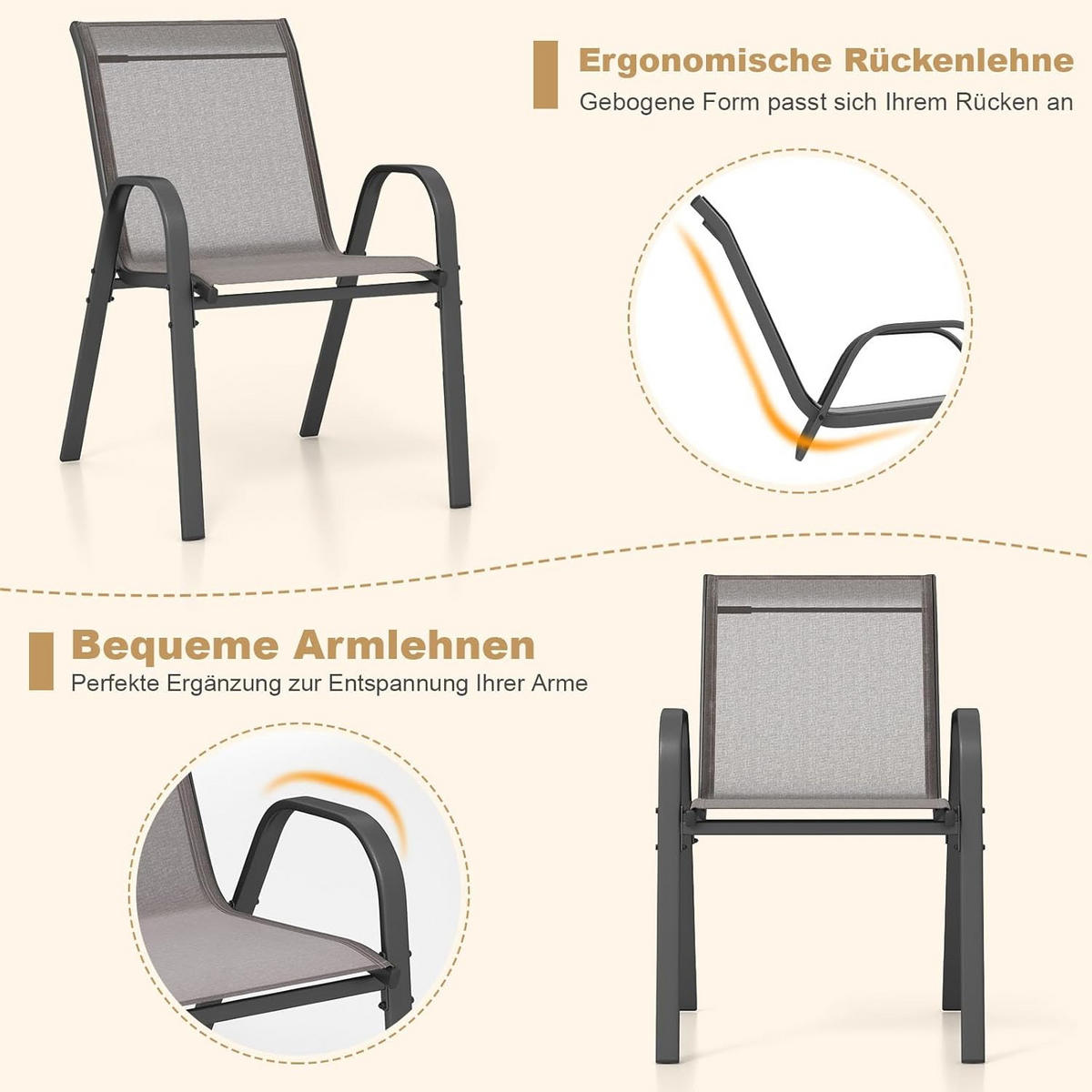 GARTENSTÜHLE Grau(4-teilig) - Grau, Metall (70/84/56cm) - COSTWAY