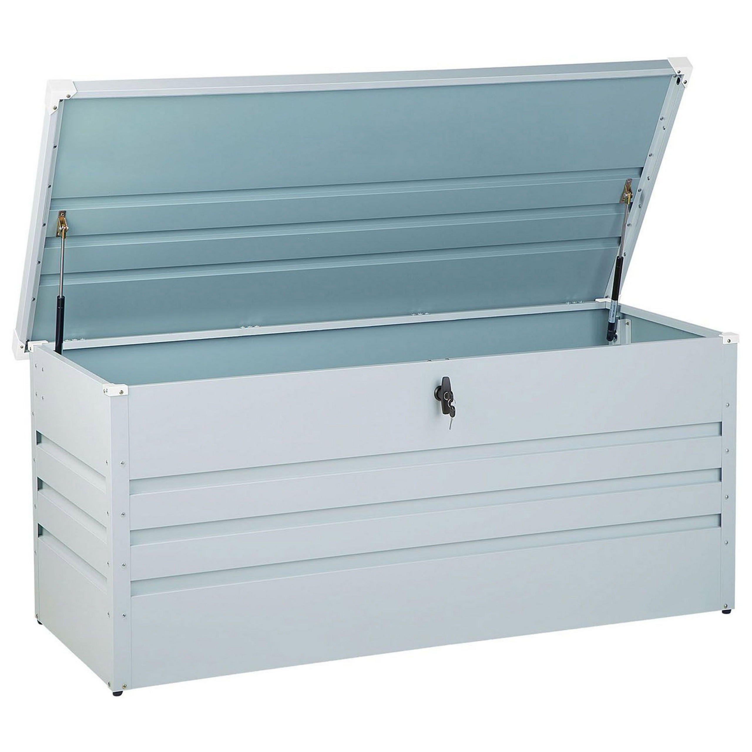 AUFLAGENBOX Stahl hellgrau 132/62 cm Cebrosa - Hellgrau, Metall (132/64/62cm) - Beliani