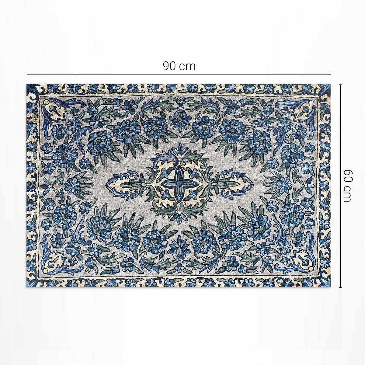 TEPPICH 60x90 cm Nepal Stickerei Stil - Pastellblau, Kunststoff (60/90cm) - Wallfluent
