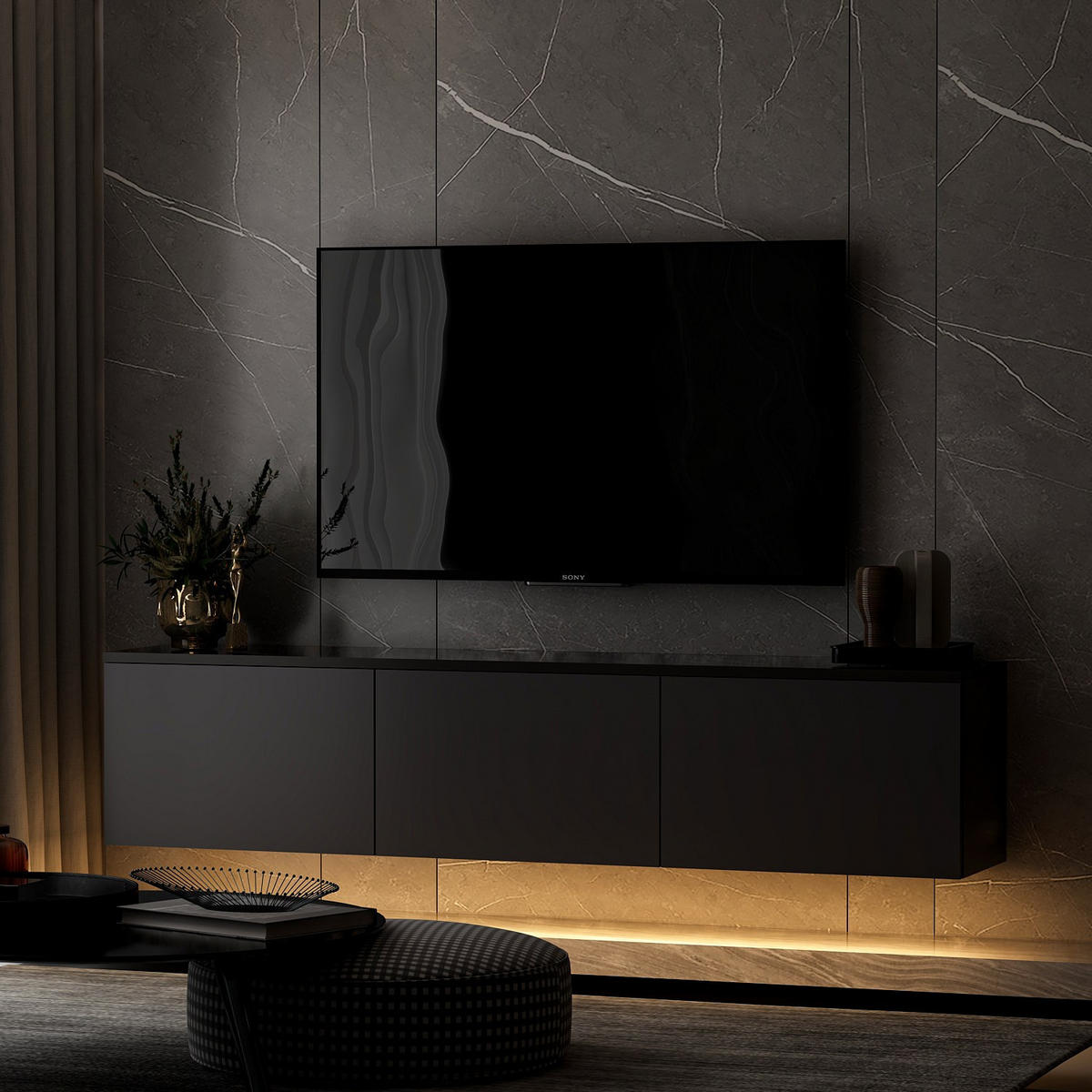 TV-MÖBEL Neon Anthrazit - Anthrazit, Holzwerkstoff (160/35/32cm) - Habitat Garten