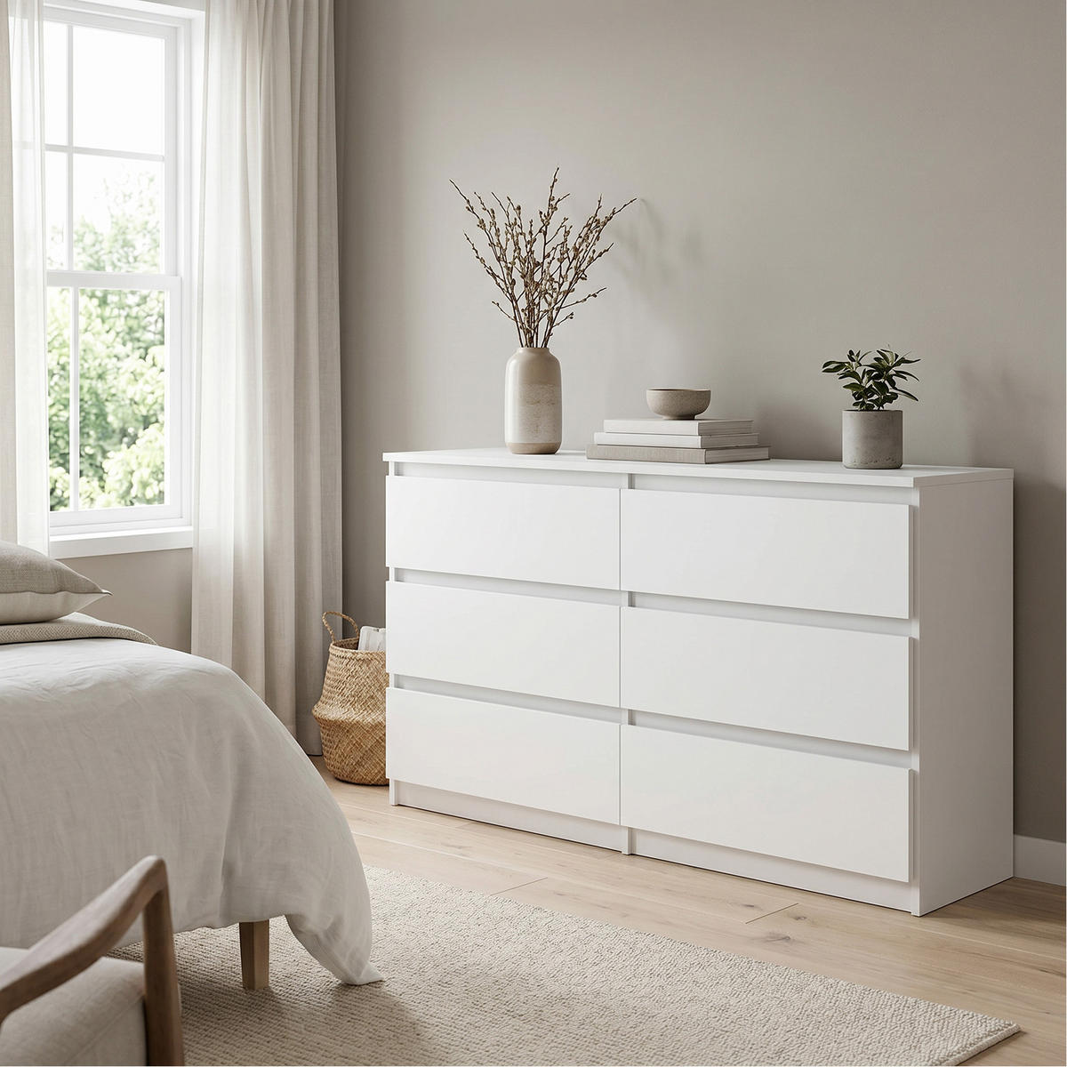 KOMMODE NUDO 138,5/78,5/39cm mit 6 Schubladen Türen Weiß - Weiß, Holzwerkstoff (138.5/78.5/39cm) - MASSENO