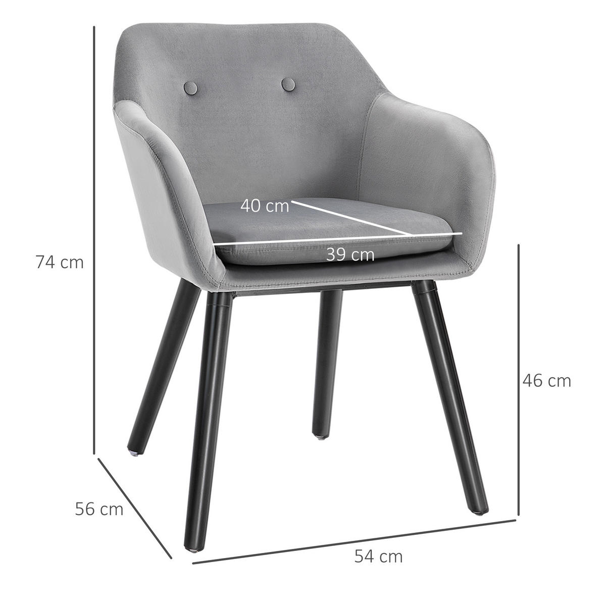 ESSZIMERSTUHLE Metallstruktur, Holzbeine, Grau, 120 kg belastbar - Grau, Textil (56/74/54cm) - HOMCOM