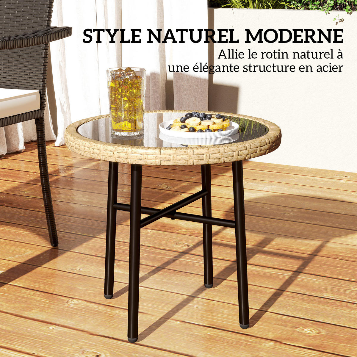 GARTENTISCH DE-13712 mit Glasplatte Natur - Naturfarben, Metall (46/46/43cm) - ComfortXL
