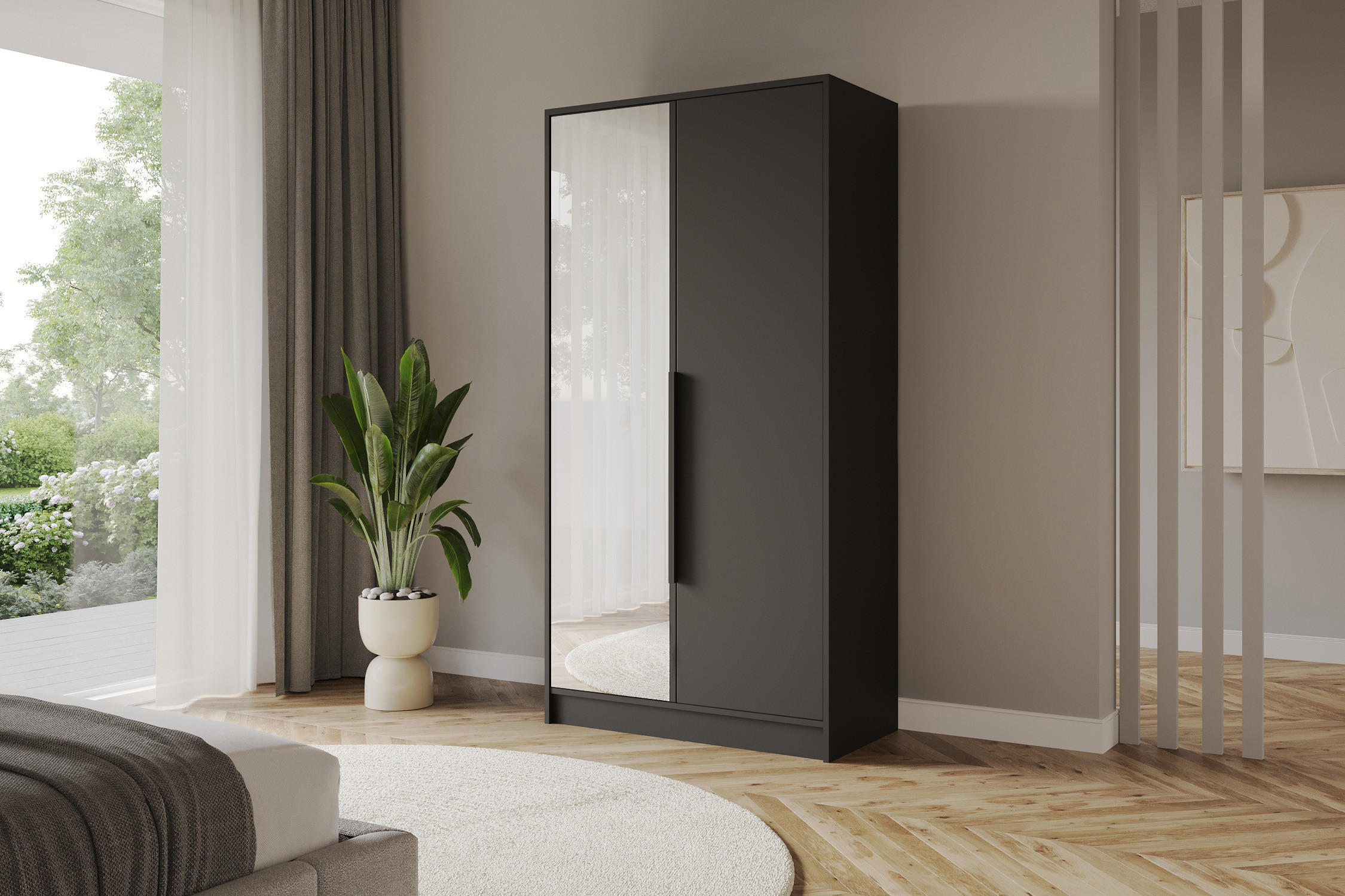 Altdecor Kleiderschrank Schwarz, Schwarz Hochglanz 102x200x51 cm