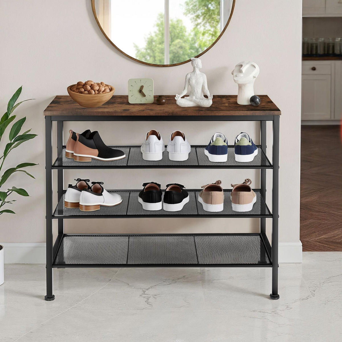 SCHUHREGAL Newport,80,5 x 30,5 x 72,5 cm,Industrial Holz dunkel, rustikal - Rostfarben, Metall (30.5/72.5/80.5cm) - tectake