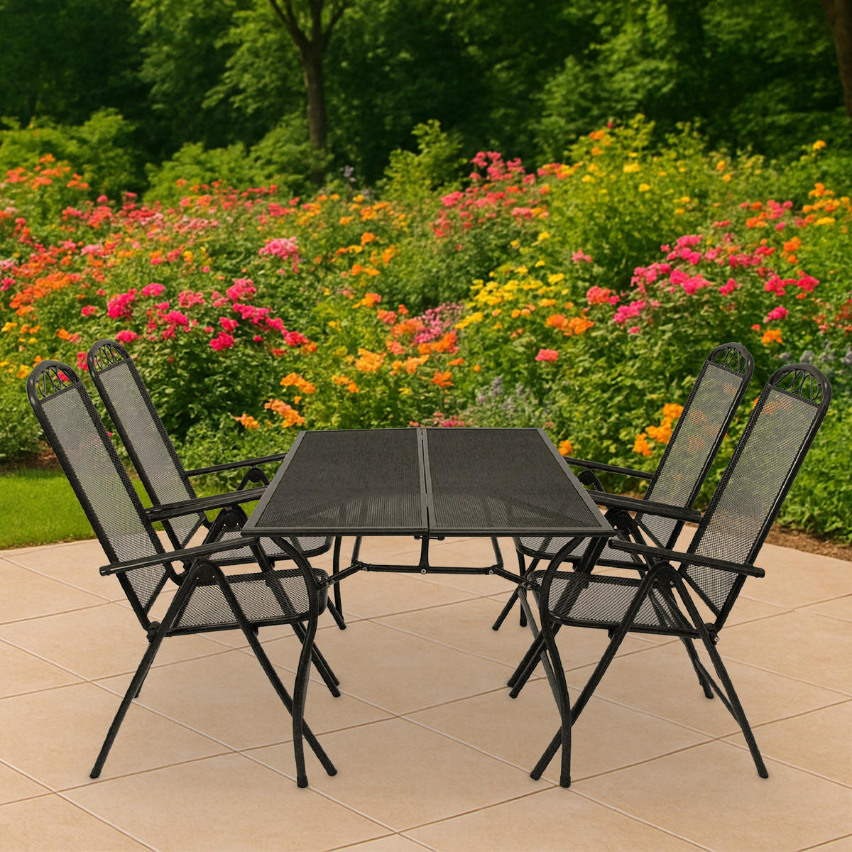 GARTENESSGRUPPE Glasgow - GartenGARTEN-GARNITUR für 4 Personen - Gartenmöbel Set 5-teilig - Streckmetall anthrazit - Grau, Metall - TPFGarden