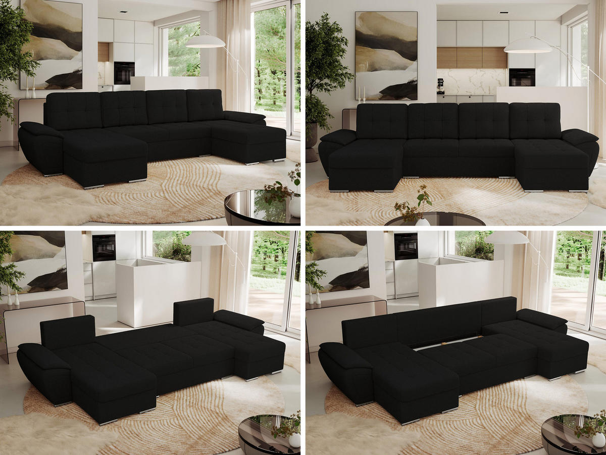 WOHNLANDSCHAFT UMBRIA U Schwarz Boucle - Schwarz/Grau, Textil/Metall (336/85/157cm) - MKS