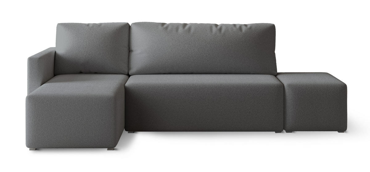 ECKSOFA VELOTTI L-S Grau Boucle-Stoff mit Schlaffunktion - Grau, Holz (261/143cm) - MASSENO