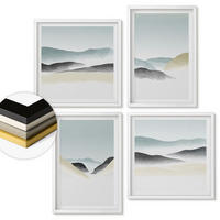 WANDBILDER 4er-Set - 50x50 cm & 40x60 cm Weißer Rahmen - Berge minimalistische Pastellfarben - Weiß, Kunststoff (50/50cm) - ArtPrintCave