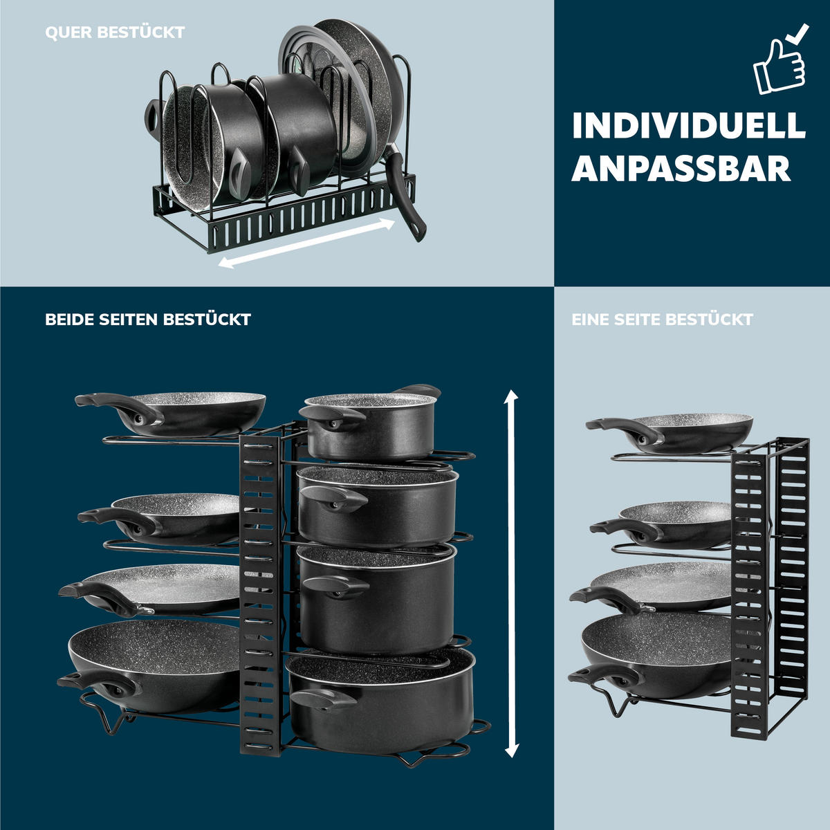 TOPFDECKELHALTER, schwarz - Schwarz, Metall (55/42.5/20cm) - eluno