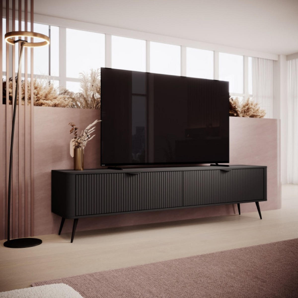 SCHRANK Schwarz Lena Gerillt 200 cm - Schwarz, Holzwerkstoff (200/51/38cm) - Sepro Meble
