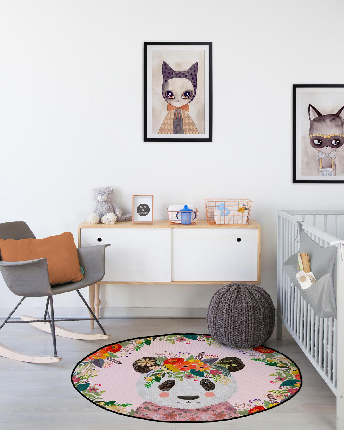 KINDER-TEPPICH Runder mit Piqué-Druck, floralem Pandamotiv PLAY ROUND - Multicolor, Textil (1/120cm) - RNT By Really Nice Things