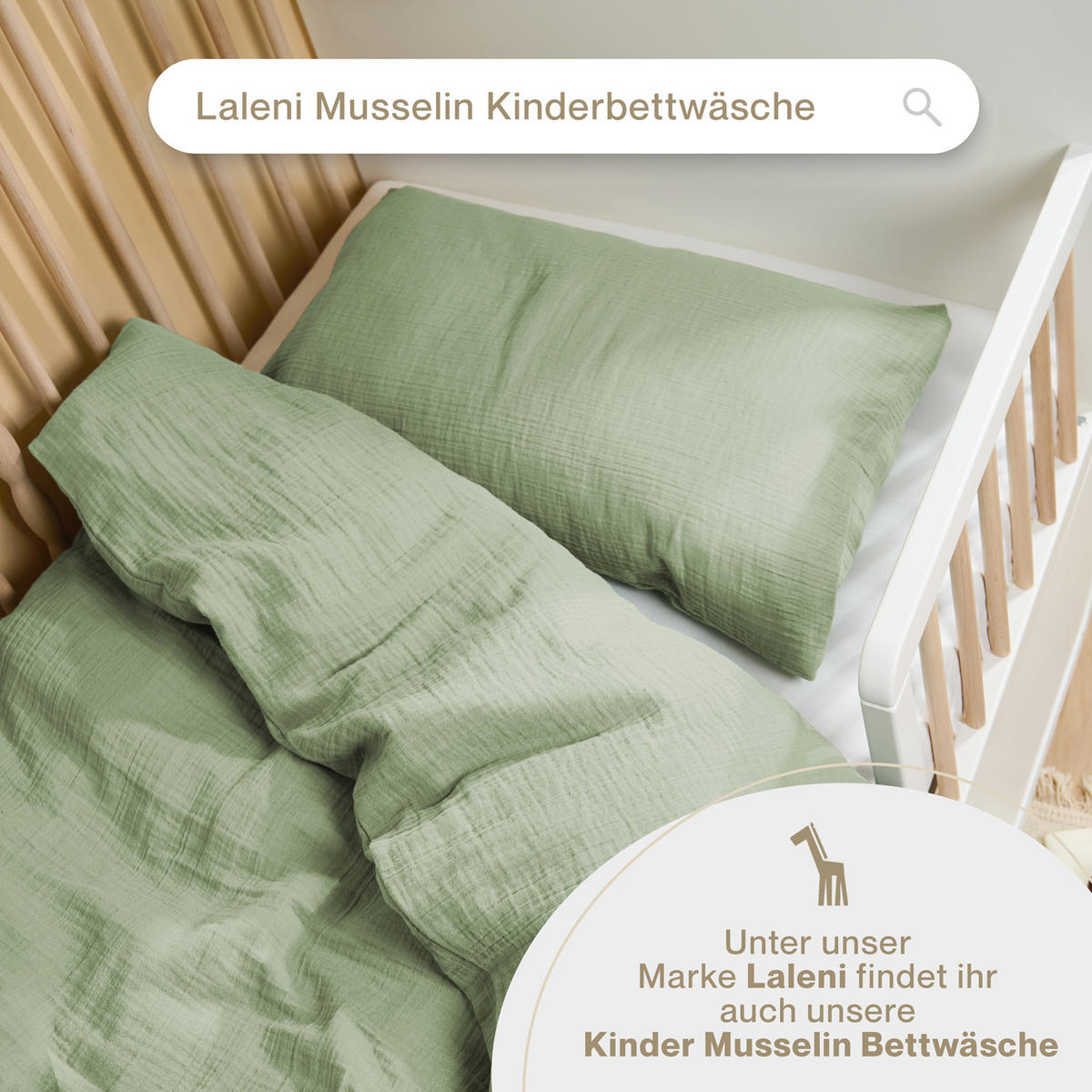 BETTWÄSCHE Musselin, 100% Baumwolle, 155/220 cm & 80/80 cm - Grün, Textil (155/220cm) - Blumtal