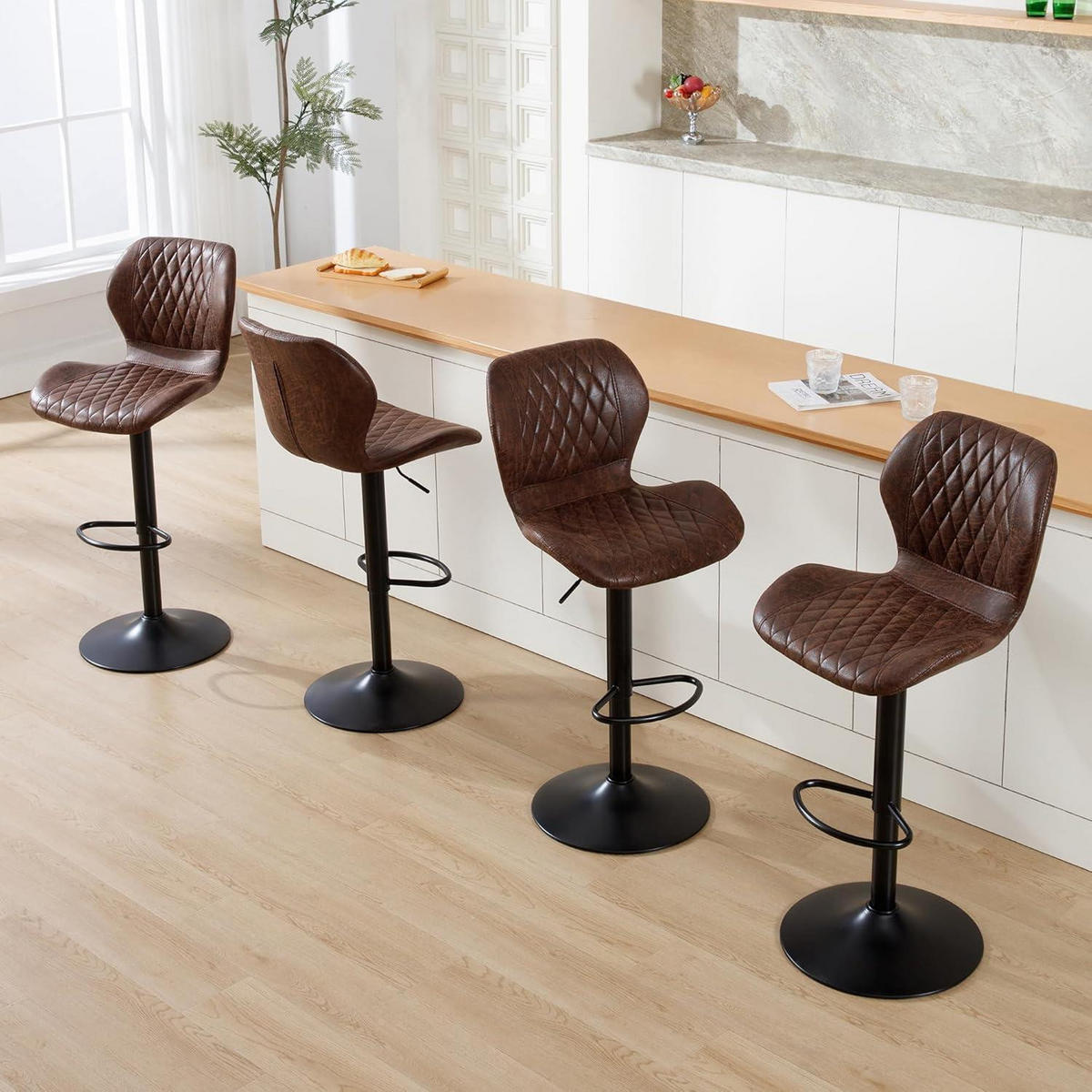 BARHOCKER 4er Set Kunstleder Braun Höhenverstellbar - Braun, Kunststoff (46.5/111/38cm)