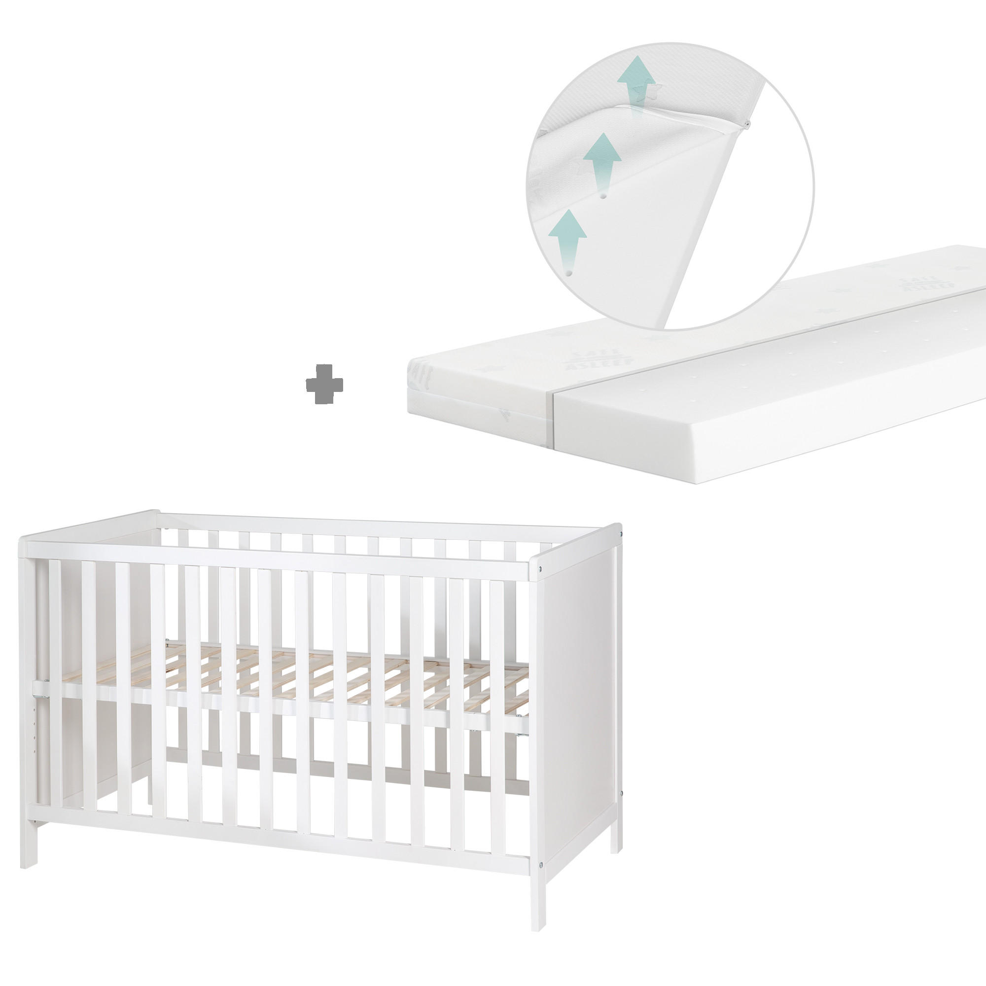 BABYBETT safe asleep 60 x 120 cm - Weiß, Holzwerkstoff (60/120cm) - Roba