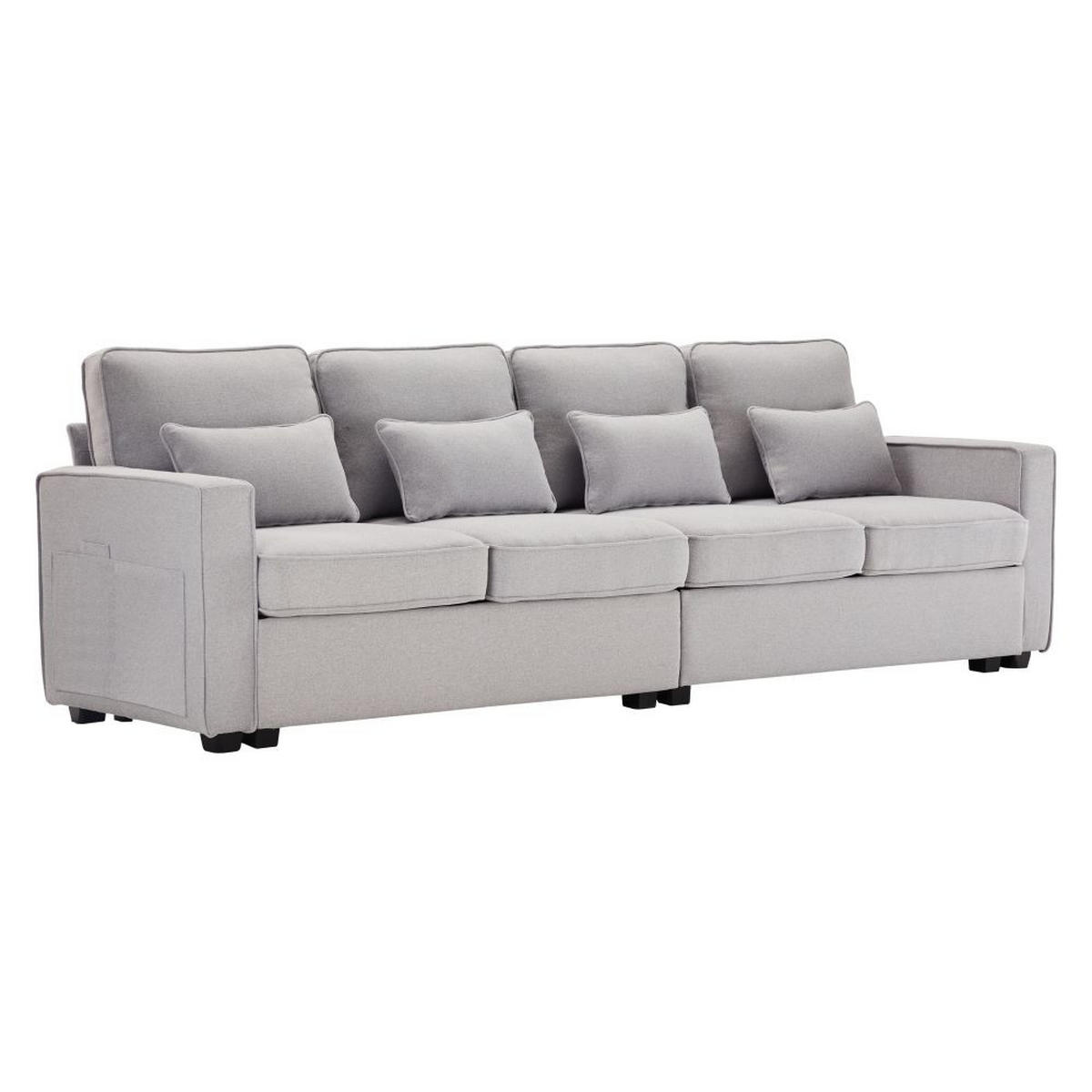 VIERSITZER-SOFA in Hellgrau Leinen mit 4 Kissen - Hellgrau, Textil (83/87/264cm) - KOMHTOM