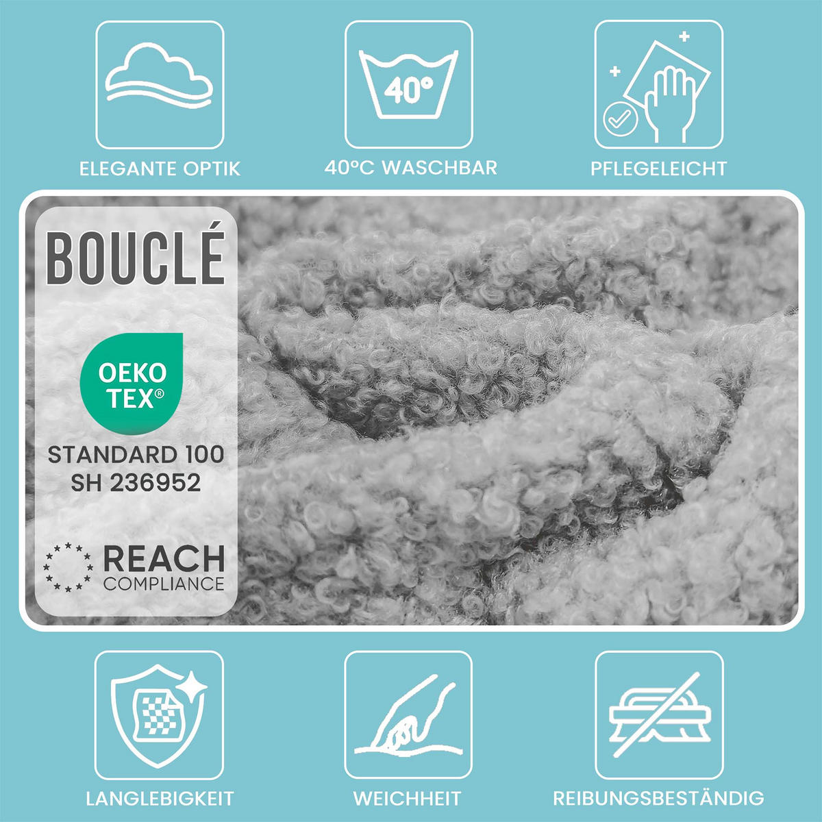 SITZSACK FÜR KINDER Maus 75/75/55 cm, weicher Bouclé 315 g/m², abnehmbarer Bezug, Pearl Grey - Hellgrau, Textil (75/55/75cm) - Dreamroots