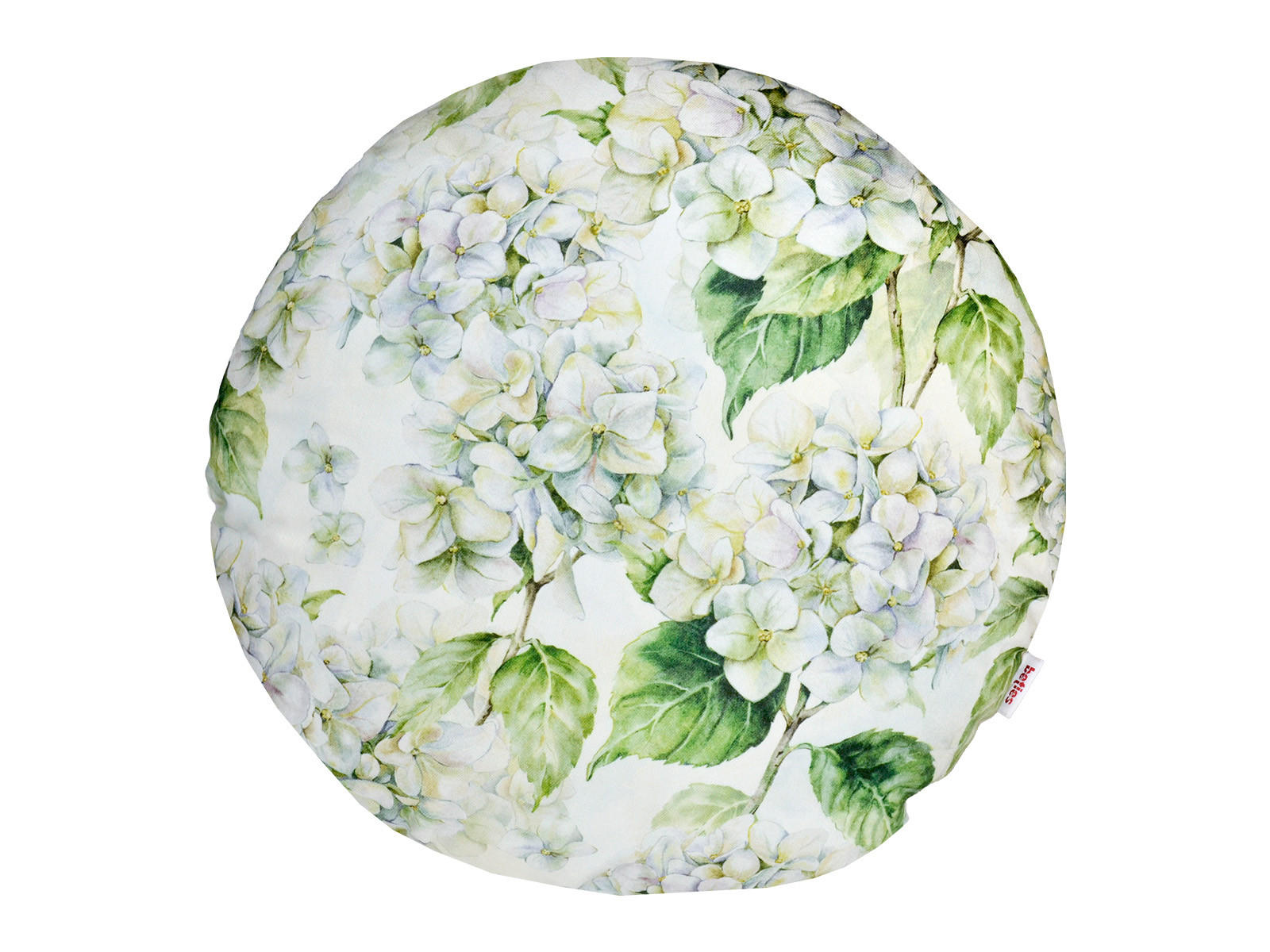 KISSENHÜLLE Rund Landlust-Hortensie weiß 40 cm Ø - Weiß/Grün, Textil (40/40cm) - beties Heimtextil