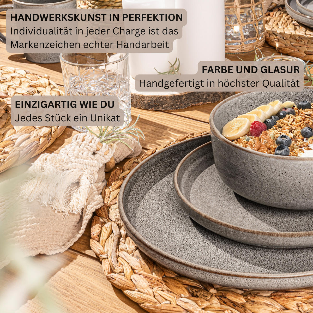 SPEISETELLER SET KAIRO GRAPHIT - 6 teilig aus Steingut - Braun, Keramik (35cm) - Sänger