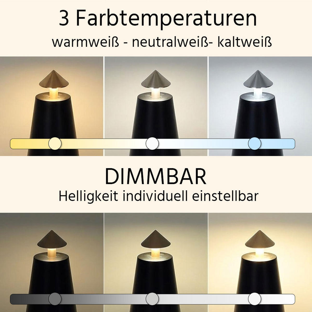 2X LED TISCHLEUCHTE Schwarz Cappuccino CCT - Schwarz, Metall (9/9/19cm) - Globo Lighting