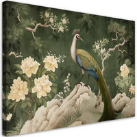 LEINWANDBILD Orientalischer Pfau grün 90x60cm - Grün, Textil (90/60cm) - Feeby