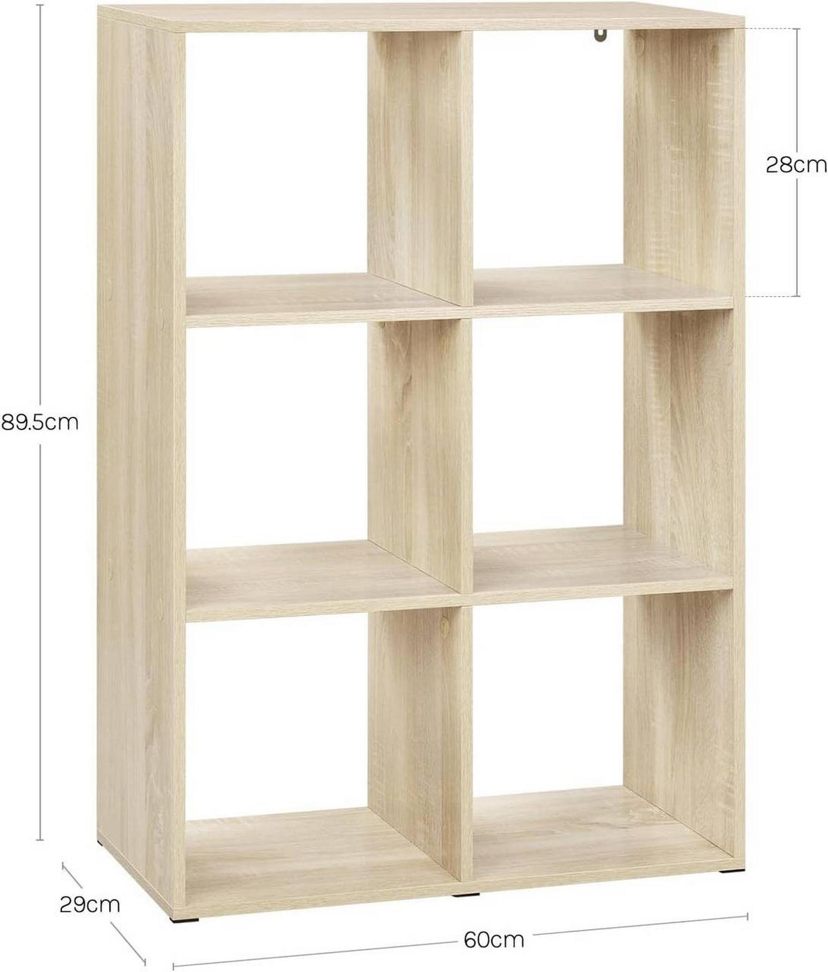 REGALE Bücherregal mit 6 Würfeln, 60x89,5x29 cm, Helle Eiche - Eichefarben, Holzwerkstoff/Kunststoff (60/89.5/29cm) - Woltu