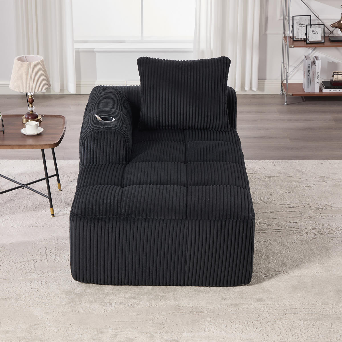 SOFA Cord mit Seitenfächern und Becherhaltern 158/93/61 cm Schwarz - Schwarz, Textil (93/61/158cm) - Redom