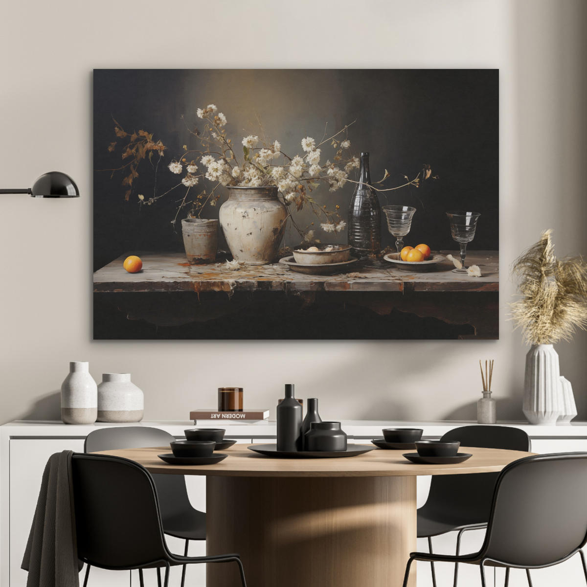 AKUSTIKBILD - Stilleben - Blumen - Blumenstrauß - Vase - Wein - 90x60 - Schwarz, Kunststoff (90/60/0.9cm) - MuchoWow